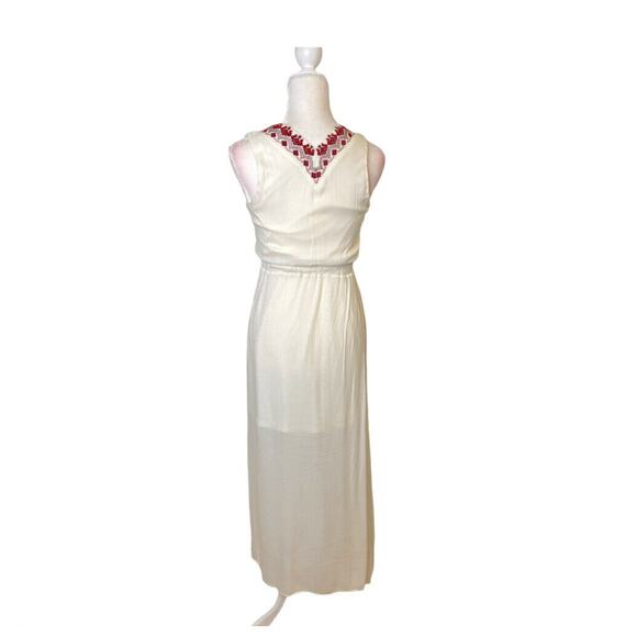Alya Embroidered Maxi boho Dress v neck Sleeveless ivory Sz Small - Picture 4 of 16